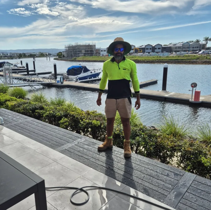 Franco, owner of Franco Carpentry, on a finished Brisbane deck